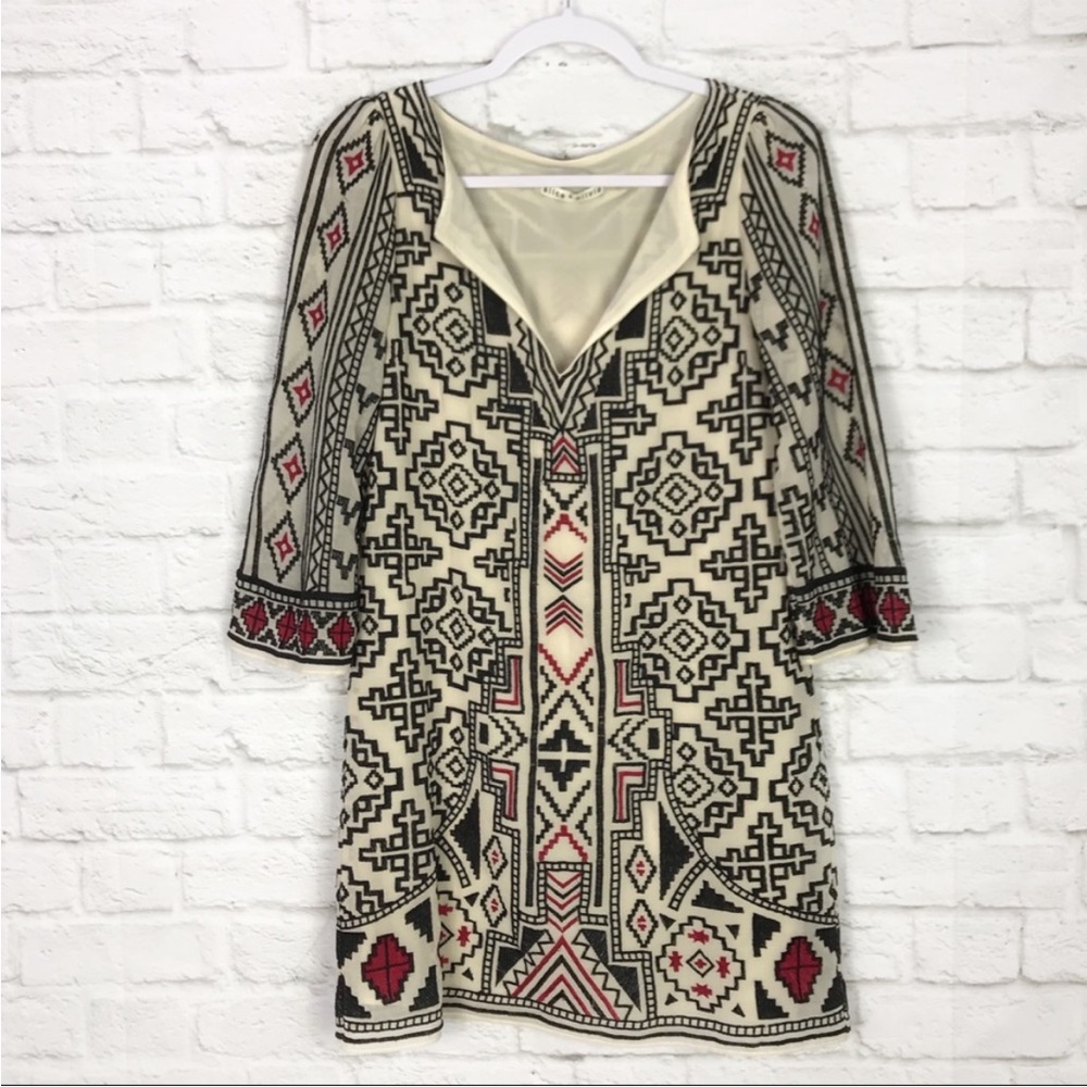 Alice & Olivia Aztec Embroidery patterned dress 3/4 sleeve XS/TP